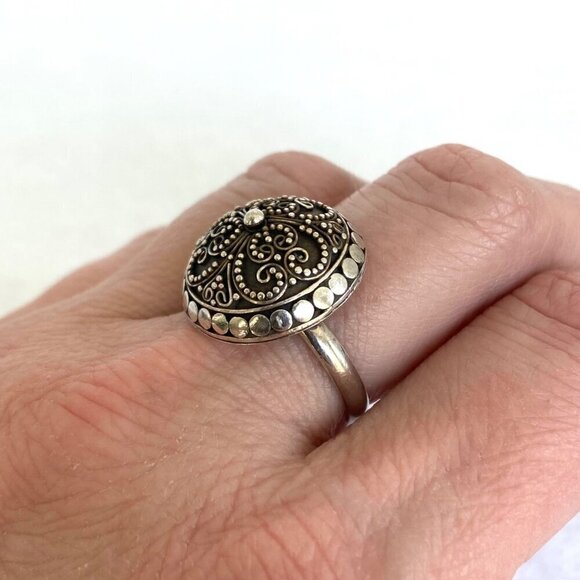 Sterling Silver 925 Round Domed Hollow Scrollwork Adjustable Ring Sz 8.25 - 9.5 - Picture 3 of 16
